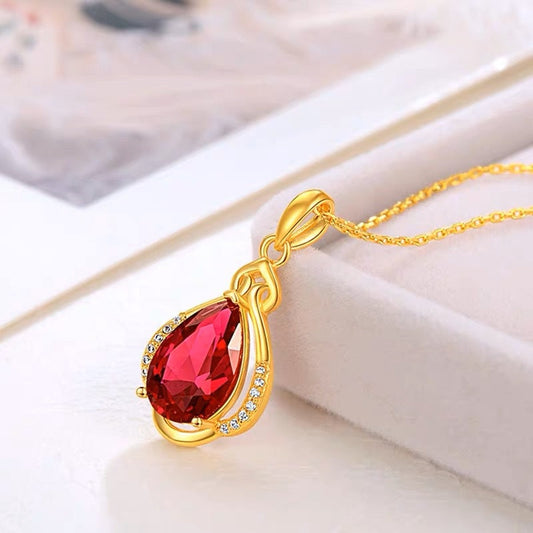 Golden Red Water Drop Necklace