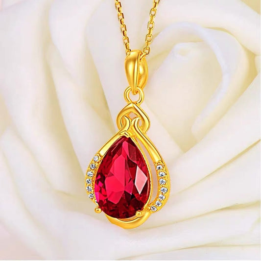 Golden Red Water Drop Necklace