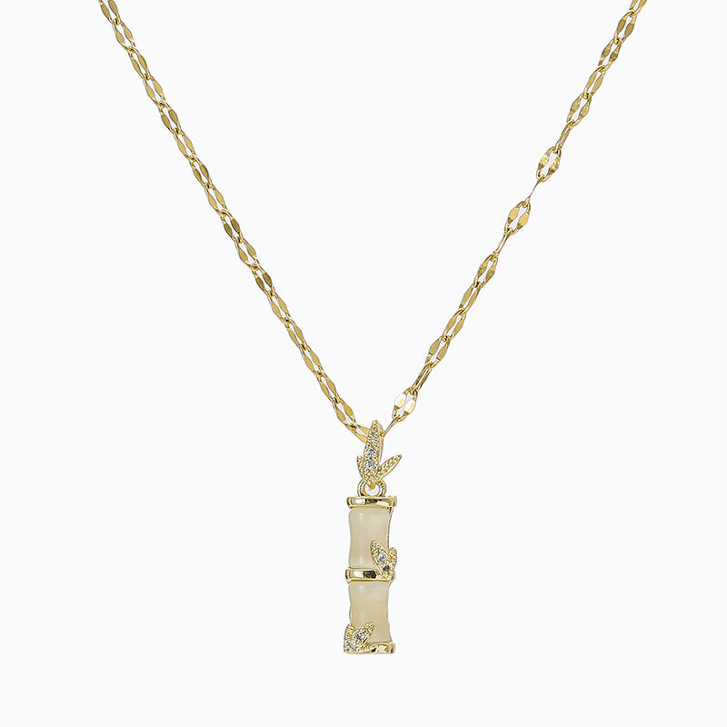 Minimalist Bamboo Joint Shaped Titanium Steel Plated Necklace for Women with Wavy Chain