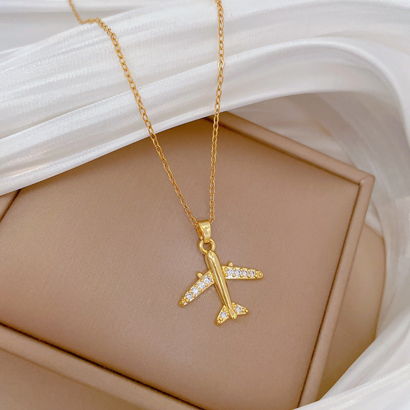 Jetsetter Airplane Pendant Necklace | Gold Plated Travel Charm with Necklace