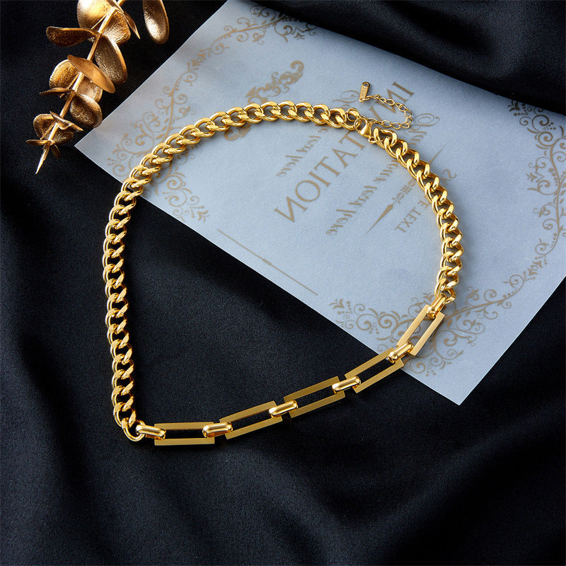 Minimalist Titanium Steel Plated Chunky Link Necklace for Women and Men