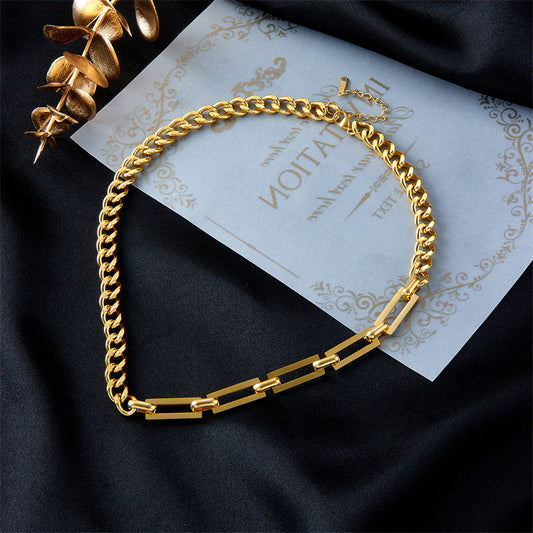 Minimalist Titanium Steel Plated Chunky Link Necklace for Women and Men