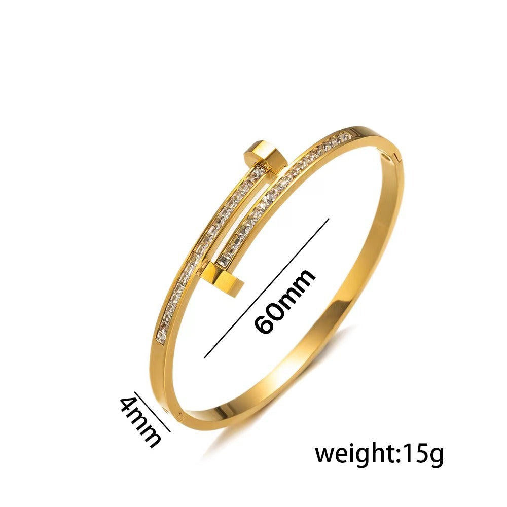 Designer-Inspired Crystal Nail Bangle Bracelet in Sterling Silver/  Gold Plated Finish