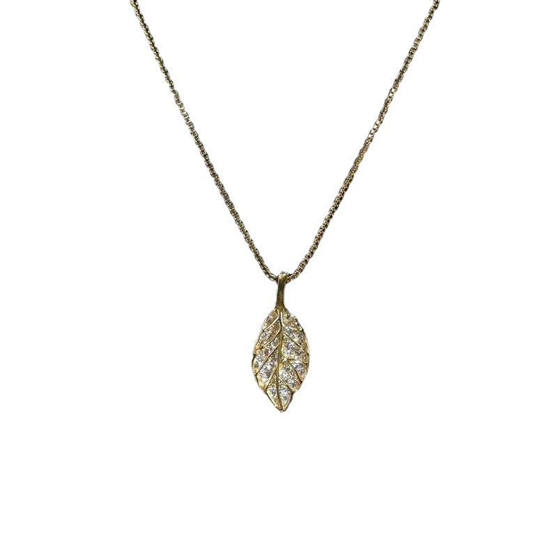18K Gold Plated Pave Crystal Leaf Necklace