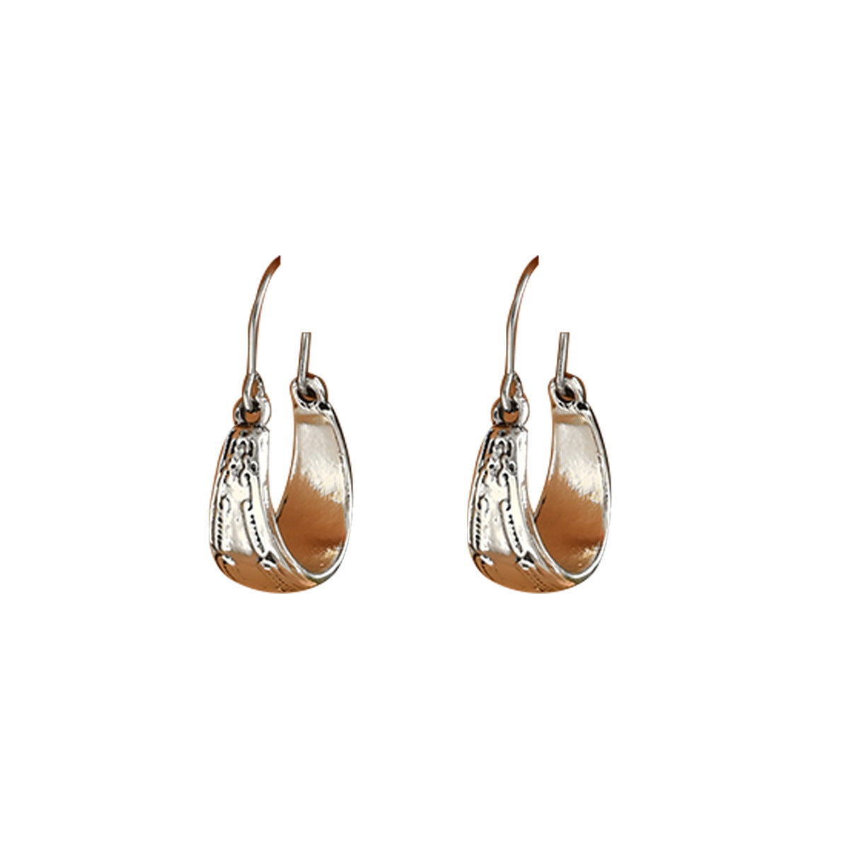 Sienna Antique Silver Tribal Crescent Hoops | Vintage Engraved Geometric Latch-Back Earrings