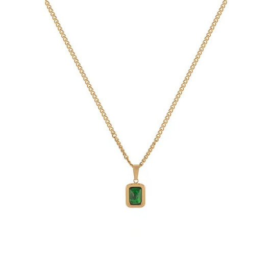 Emerald Horizon Geometric Pendant Necklace | Waterproof Titanium Steel Green Rhinestone Choker
