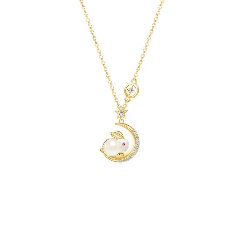 Gold Plated Crescent Moon & Rabbit Necklace