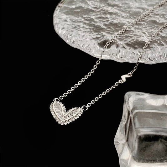 Amour Baguette Crystal Heart Pendant Necklace | Asymmetrical Gold Plated Pavé Halo Choker