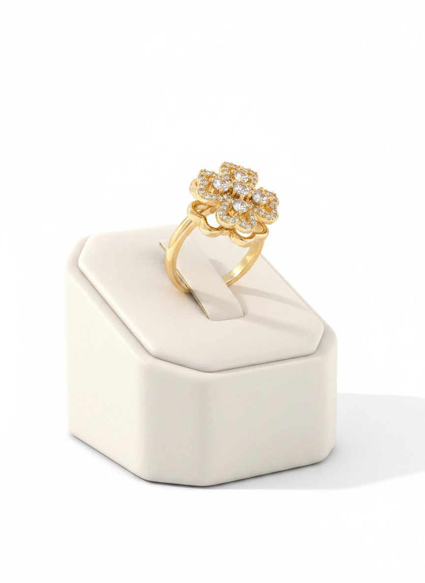 Empress Pavé Clover Statement Ring | Gold Plated Layered Crystal Blossom Cocktail Ring