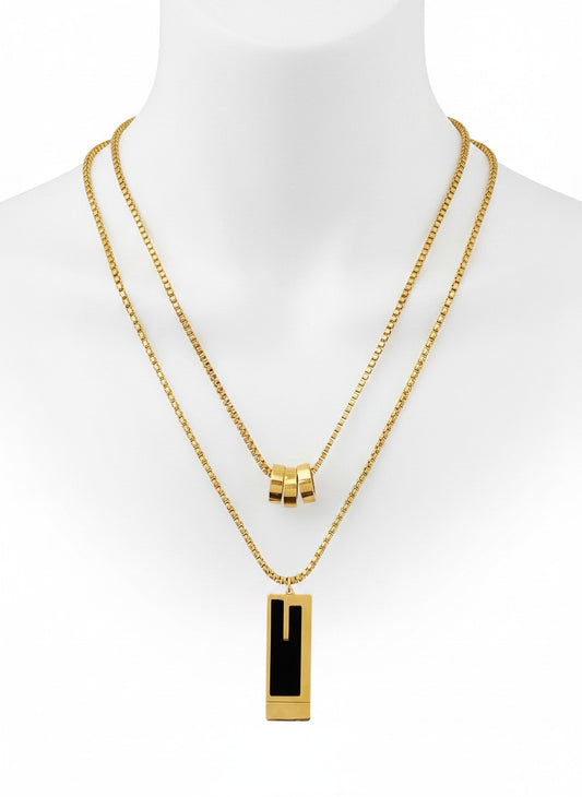 Urban Minimalist Double-Layered Necklace Set | Gold Plated Geometric Bar & Sliding Barrel Choker