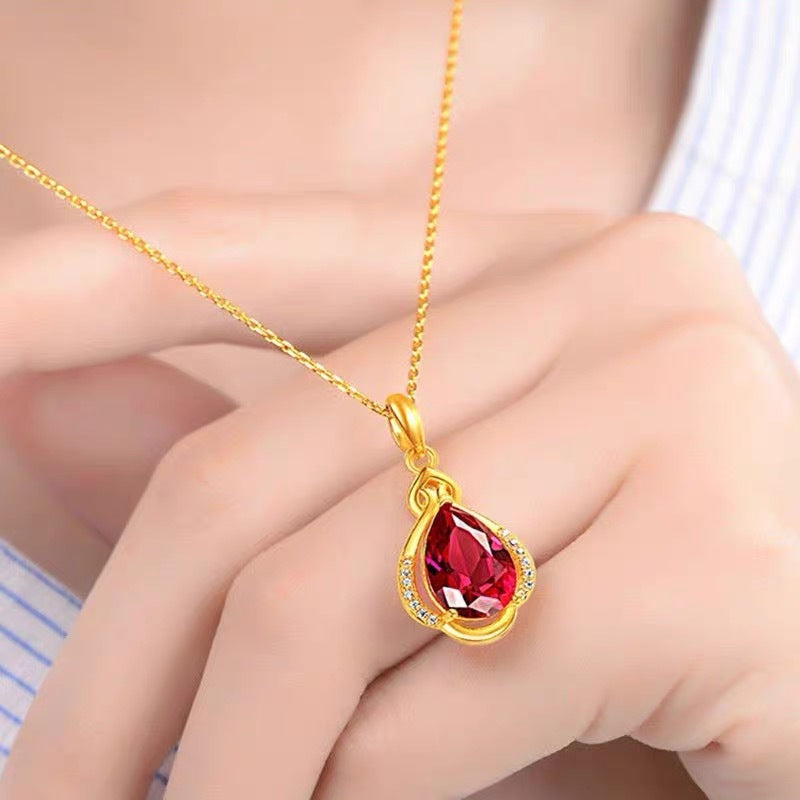 Golden Red Water Drop Necklace