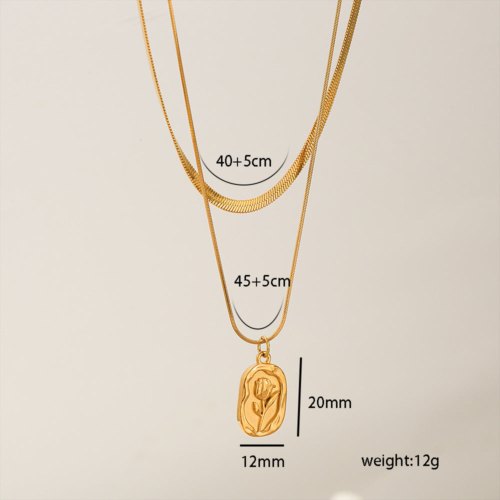 Gold Herringbone Snake Chain & Vintage Rose Medallion Pendant