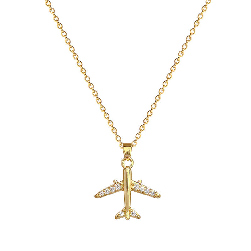 Jetsetter Airplane Pendant Necklace | Gold Plated Travel Charm with Necklace