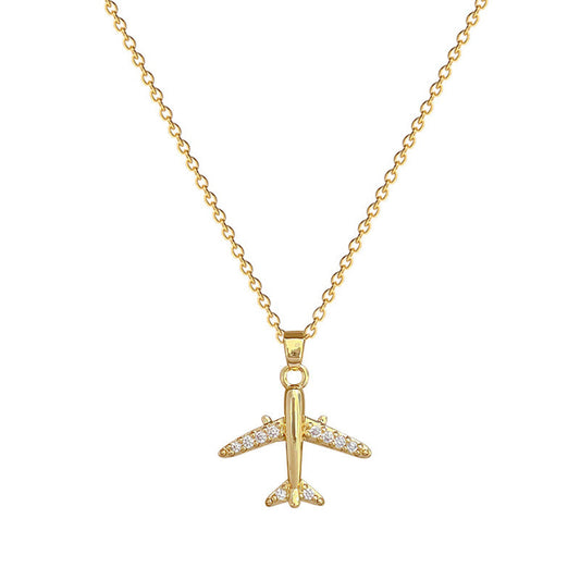 Jetsetter Airplane Pendant Necklace | Gold Plated Travel Charm with Necklace
