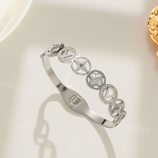 Minimalist Geometric Titanium Steel Bracelet with Micro-Pavé Zirconia for Women