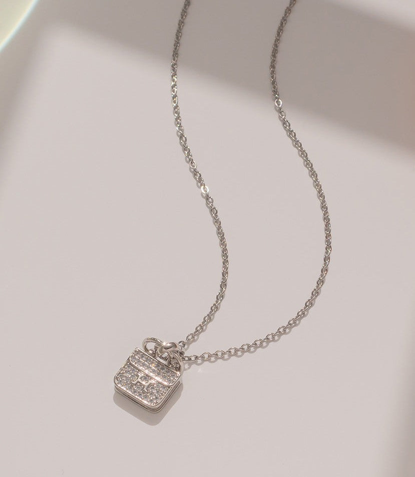 Pave Crystal Mini Handbag Pendant Necklace