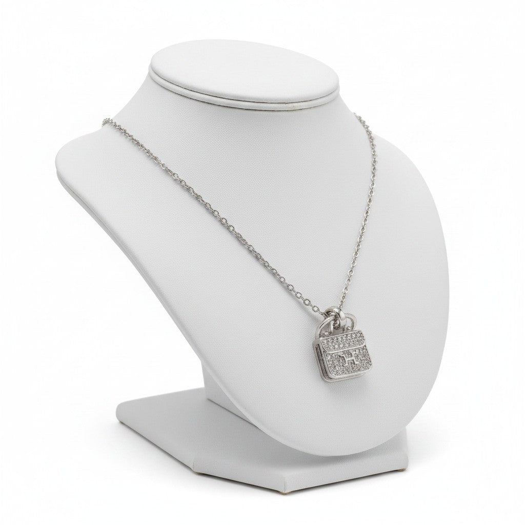 Pave Crystal Mini Handbag Pendant Necklace