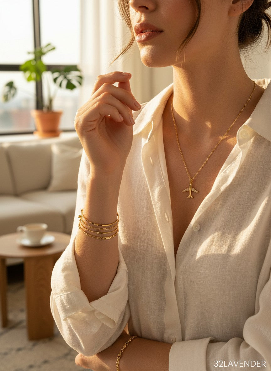 Jetsetter Airplane Pendant Necklace | Gold Plated Travel Charm with Necklace