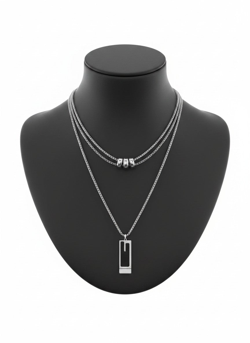 Urban Minimalist Double-Layered Necklace Set | Gold Plated Geometric Bar & Sliding Barrel Choker