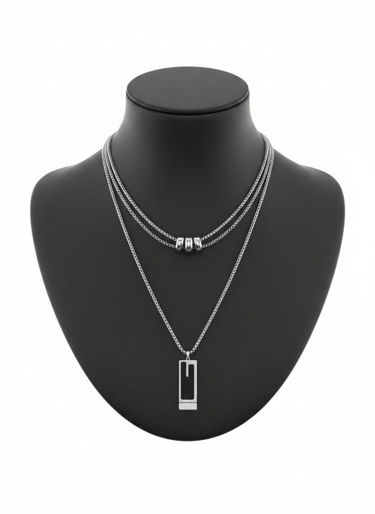 Urban Minimalist Double-Layered Necklace Set | Gold Plated Geometric Bar & Sliding Barrel Choker