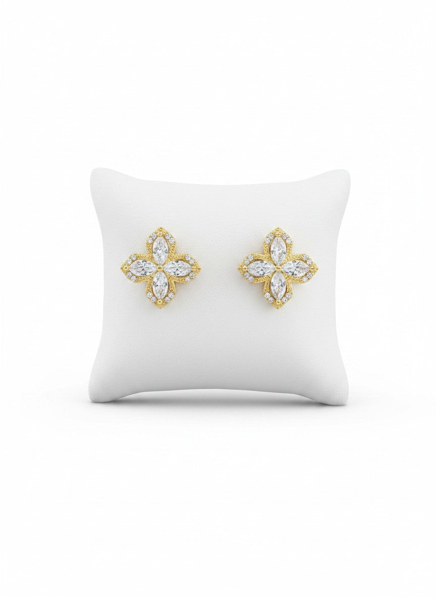 Mariposa Marquise Crystal Clover Stud Earrings | Gold Plated Pavé Floral Earring