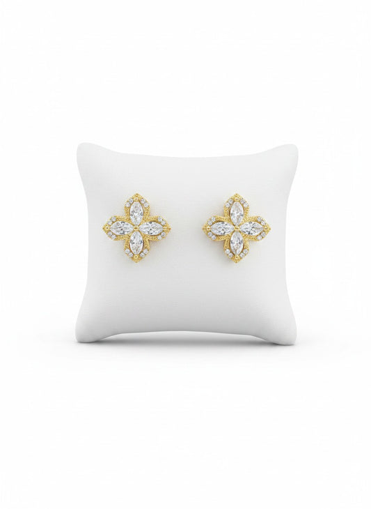 Mariposa Marquise Crystal Clover Stud Earrings | Gold Plated Pavé Floral Earring