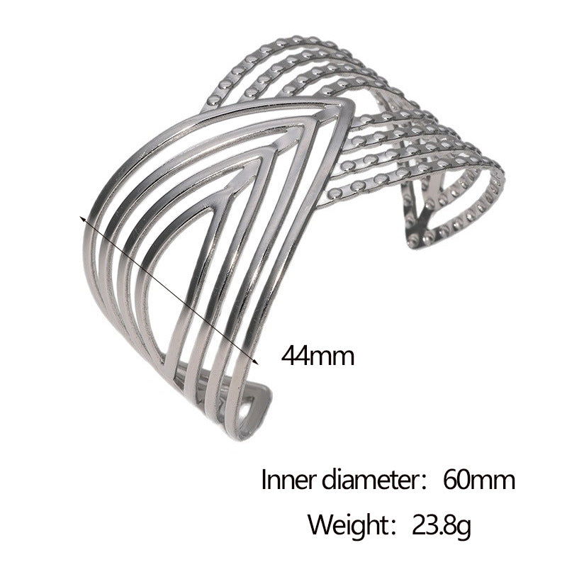 Minimalist 18K Gold/ Silver Plated Stainless Steel Bracelet with Hollow Geometric Ring Design