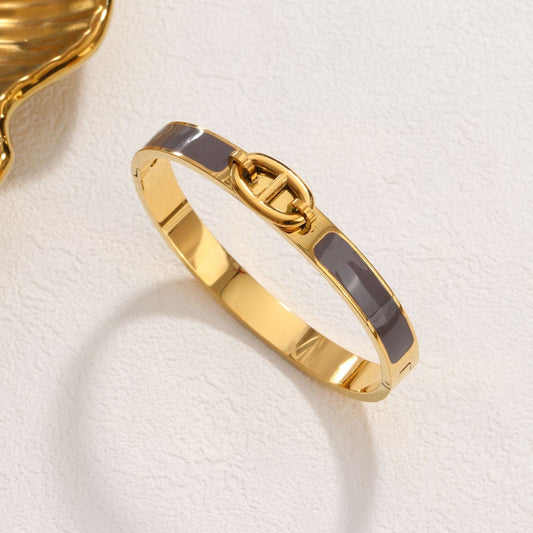 Minimalist Geometric Titanium Steel Bracelet for Women – Enamel Buckle Edition