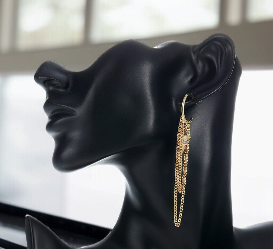 14K Gold Plated Bullet Spike Chain Dangle Hoop Earrings