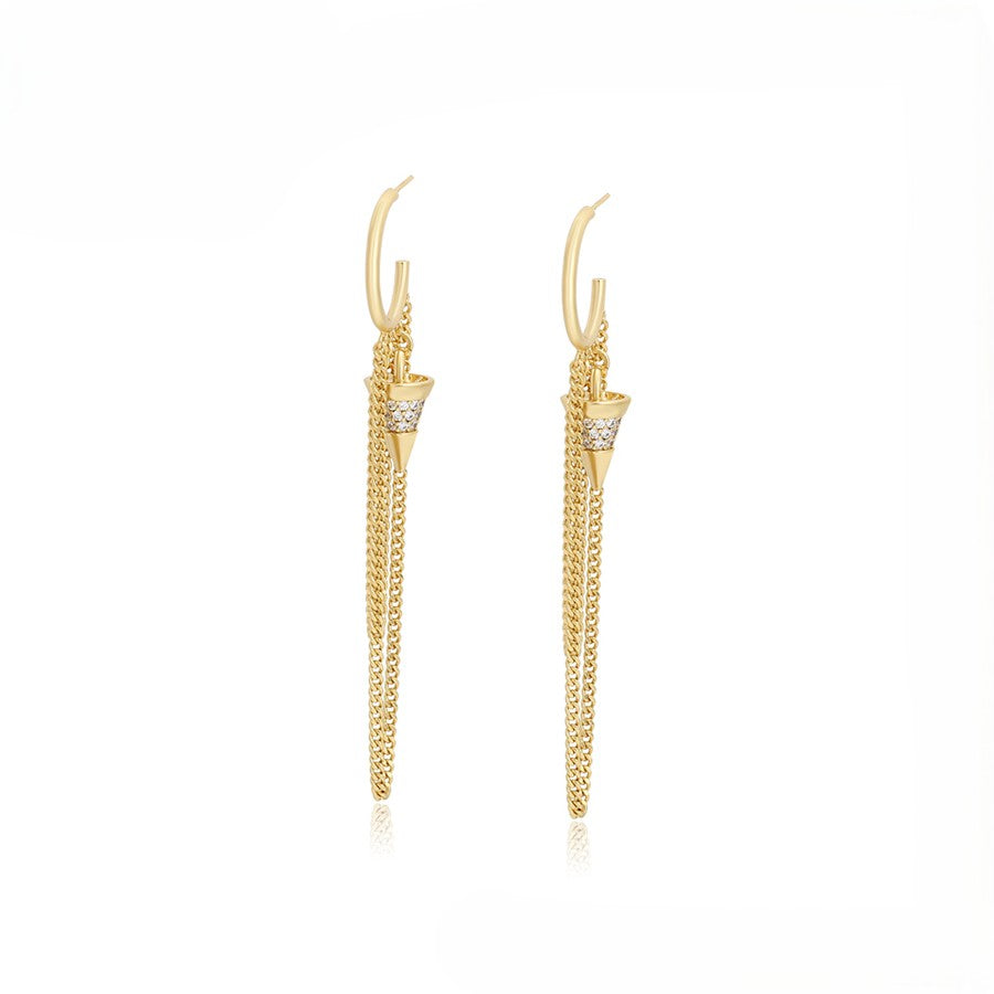 14K Gold Plated Bullet Spike Chain Dangle Hoop Earrings