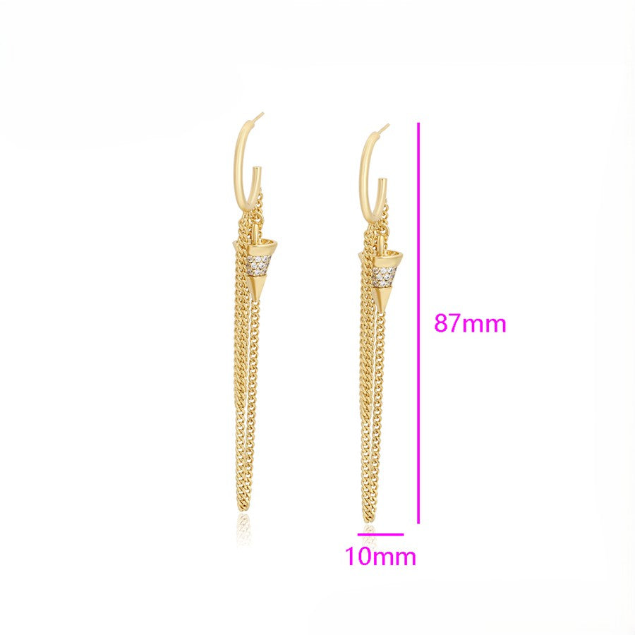 14K Gold Plated Bullet Spike Chain Dangle Hoop Earrings