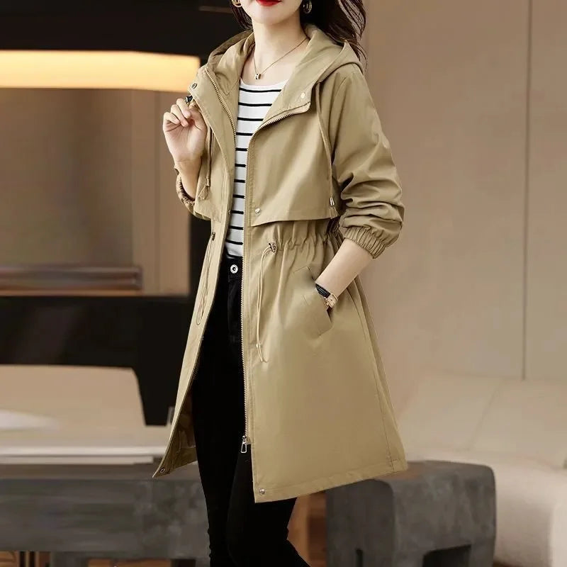 Spring Autumn New Korean Trench Coat Women Fashion Slim Hooded Coats Female Windbreaker Casual Outerwear Overcoat Ladies