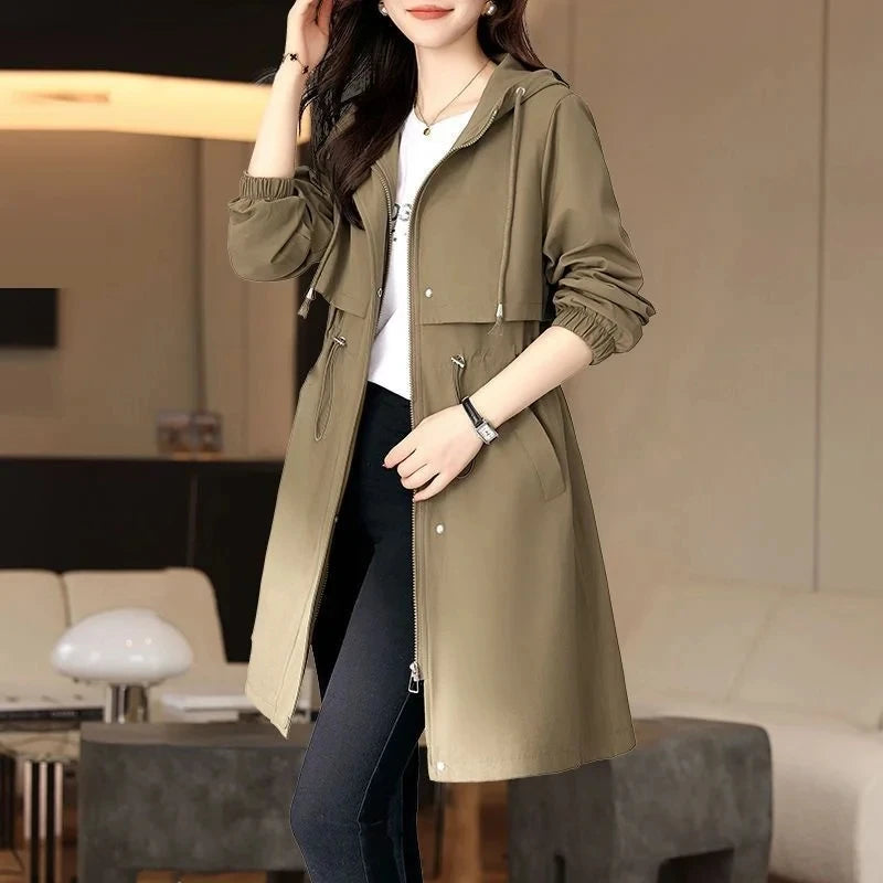 Spring Autumn New Korean Trench Coat Women Fashion Slim Hooded Coats Female Windbreaker Casual Outerwear Overcoat Ladies