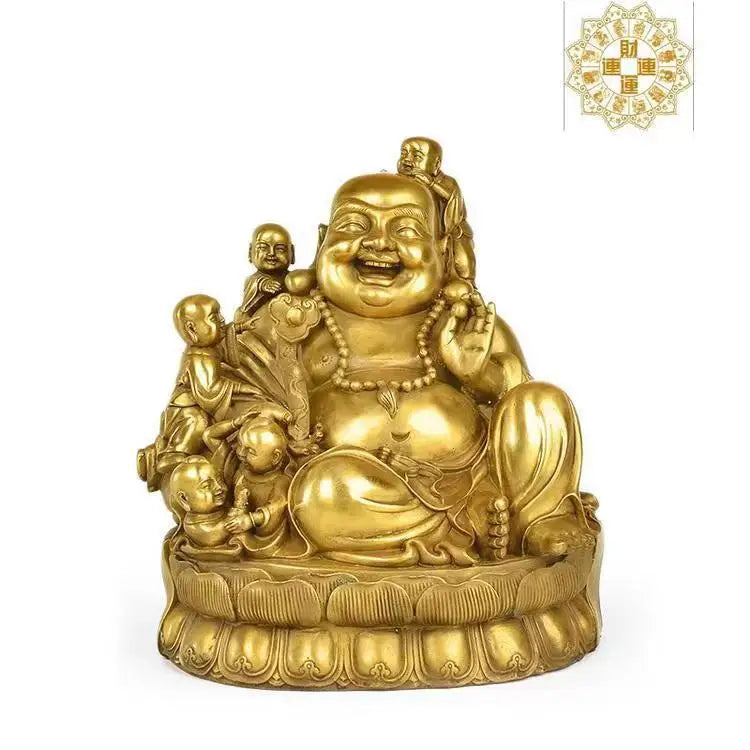 Pure Brass Copper Maitreya Car Buddha figure, good luck and  Metal Gold Coin Buddha Statue Home Decoration Ornament Craft Gift