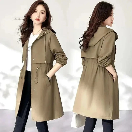 Spring Autumn New Korean Trench Coat Women Fashion Slim Hooded Coats Female Windbreaker Casual Outerwear Overcoat Ladies