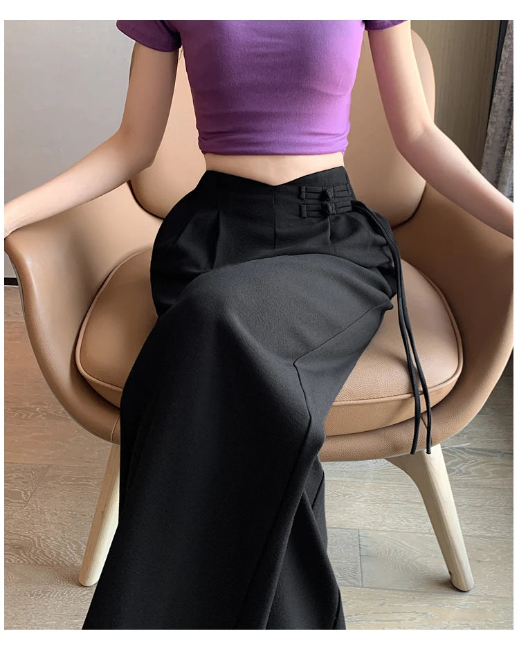 New Linen High Waist Suit Wide Leg Women's Full Pants Spring Summer Female Elegant Minimalism Straight Loose Trousers