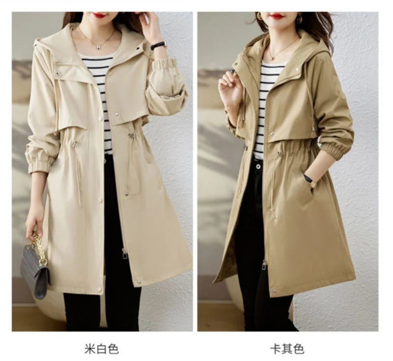 Spring Autumn New Korean Trench Coat Women Fashion Slim Hooded Coats Female Windbreaker Casual Outerwear Overcoat Ladies