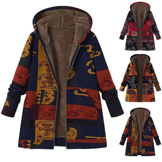 Women's Winter Coat Parka Hooded Padded Jacket Plush Top Retro Warmth Plus Size Jacket Korean Fashion