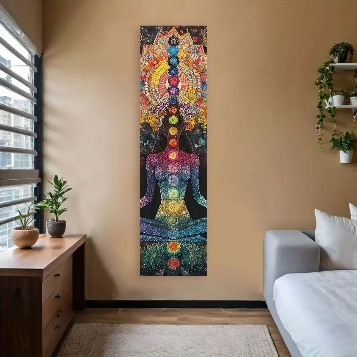 Colorful Chakra Wall Tapestry Yoga Meditation Wall Hanging for Bedroom Home Decor Black Wall Art Decor with Spiritual Energy