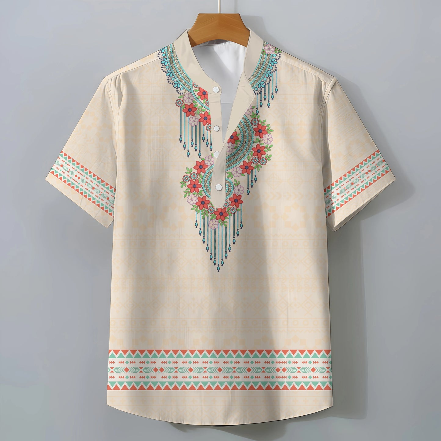 Men's Retro Exotic Ethnic Print Oversized Short Sleeve Shirt Casual Loose Summer Top Comfortable Fashionable Clothing Tee
