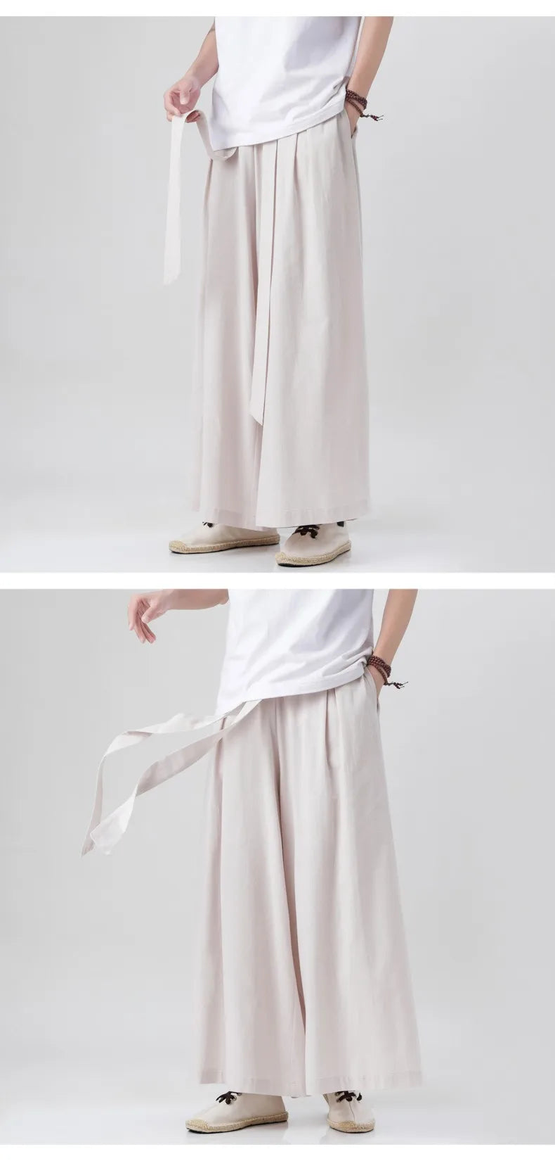 Harajuku Linen Cotton Linen Pants Man Japanese Kimono Pants Male Streetwear Summer Retro Wide-Leg Trousers