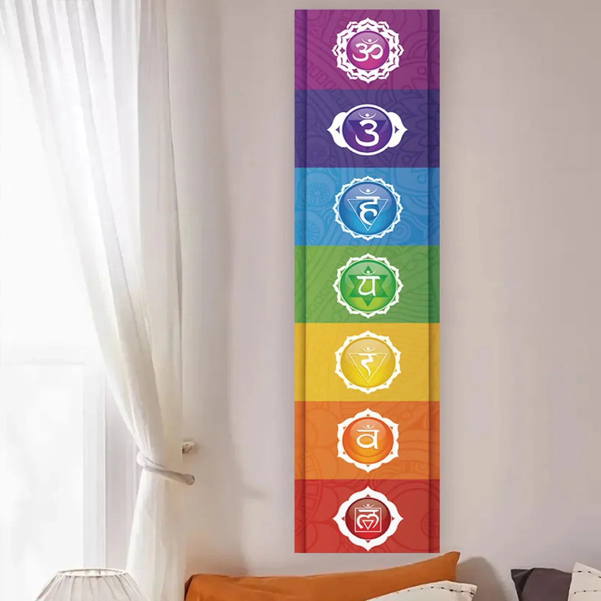 Colorful Chakra Wall Tapestry Yoga Meditation Wall Hanging for Bedroom Home Decor Black Wall Art Decor with Spiritual Energy