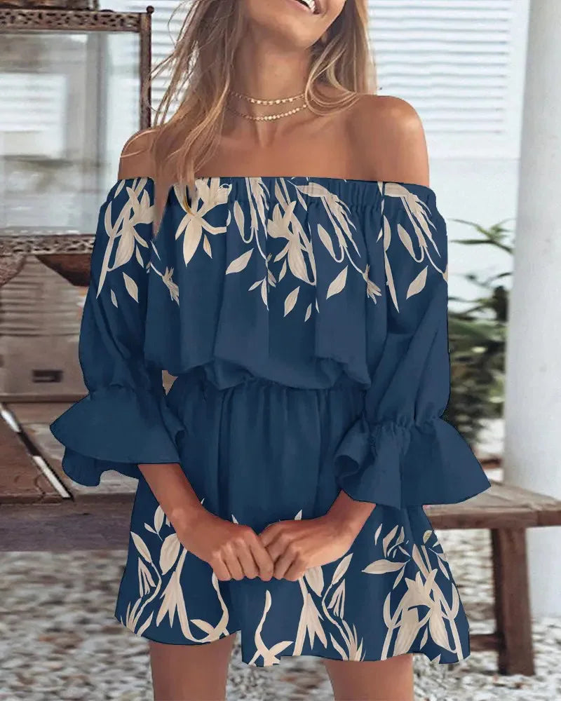 Women Sexy Top Summer Off Shoulder Floral Blouses Women Boho Casual Backless Blouse Female Holiday Slash Neck Tops Clothing