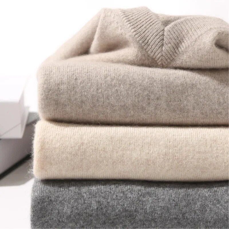 Men's Cashmere Warm Pullovers Sweater V Neck Knit Autumn Winter Fit Tops Male Wool Knitwear Jumpers Bottoming shirt Plus Size