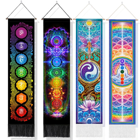 Seven Chakra Tapestry ,Hippie Mandala Chakras Wall Hanging ,Sacred Geometry Tapestries for Spiritual Room Decor ,  12.8"x 51.2"