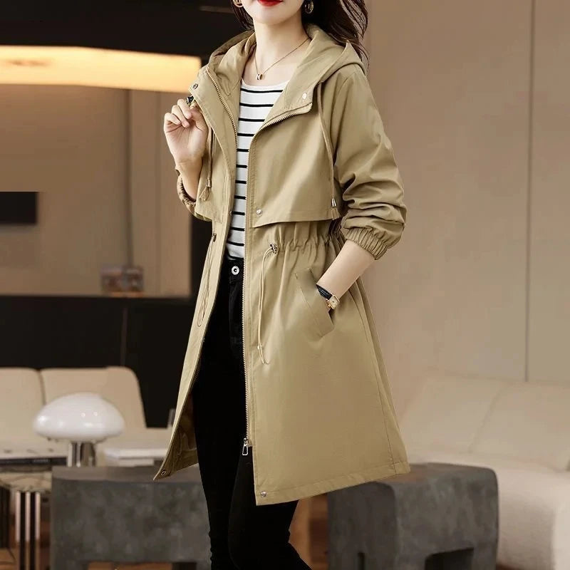 Spring Autumn New Korean Trench Coat Women Fashion Slim Hooded Coats Female Windbreaker Casual Outerwear Overcoat Ladies