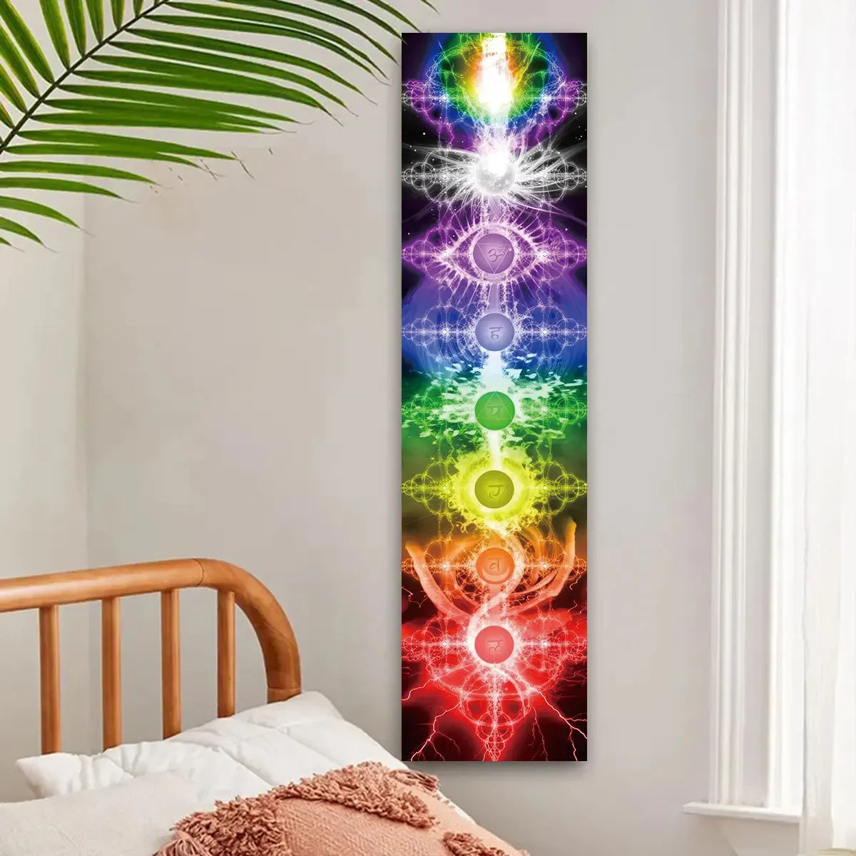 Colorful Chakra Wall Tapestry Yoga Meditation Wall Hanging for Bedroom Home Decor Black Wall Art Decor with Spiritual Energy