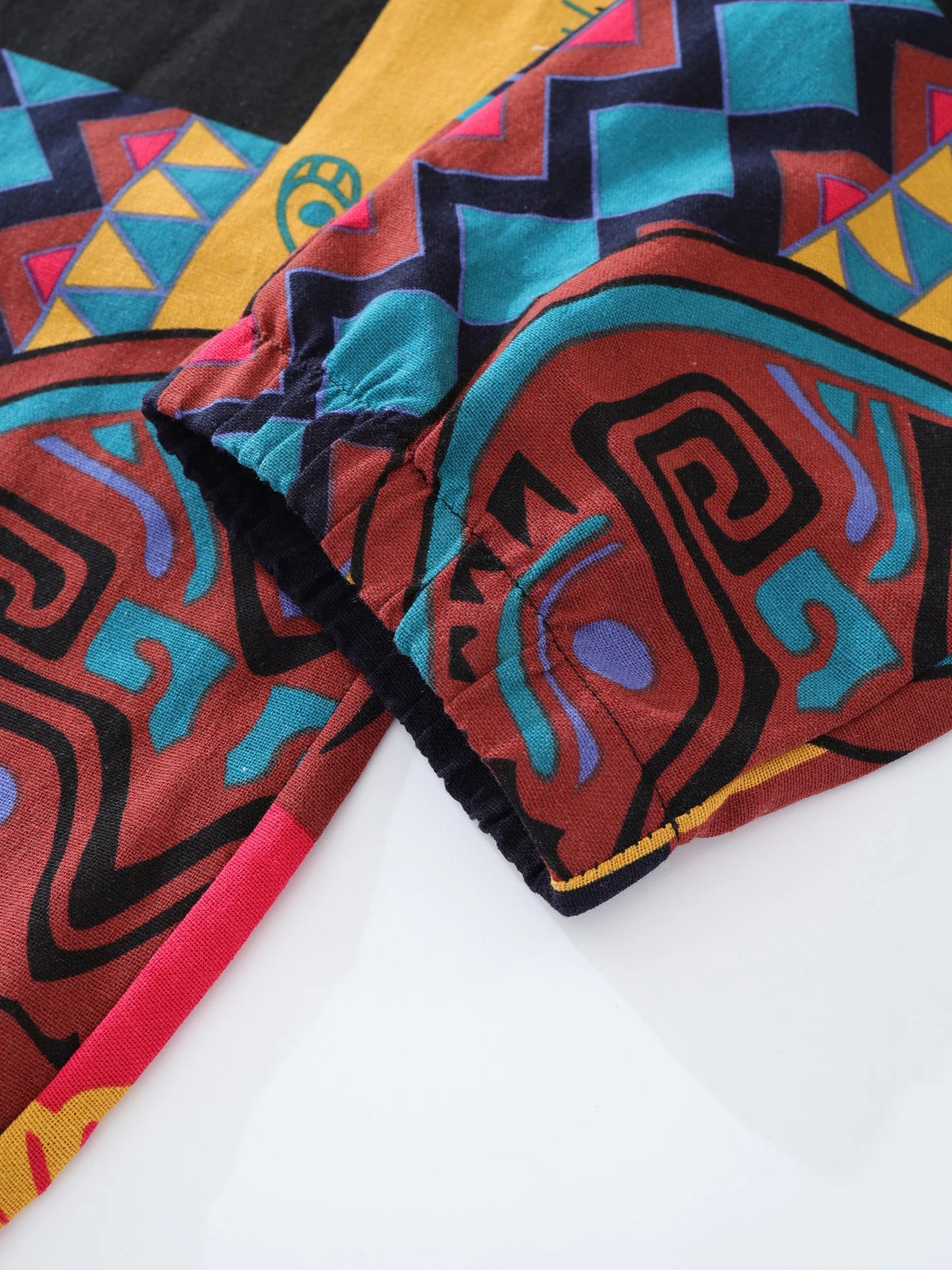 Men's Boho Tribal Print Stretch Linen Pants Cotton Blend Drawstring Light Weight Trousers with Pockets Summer Jogger Pants