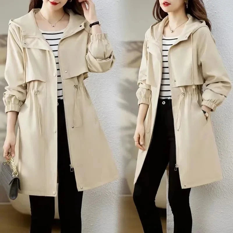 Spring Autumn New Korean Trench Coat Women Fashion Slim Hooded Coats Female Windbreaker Casual Outerwear Overcoat Ladies