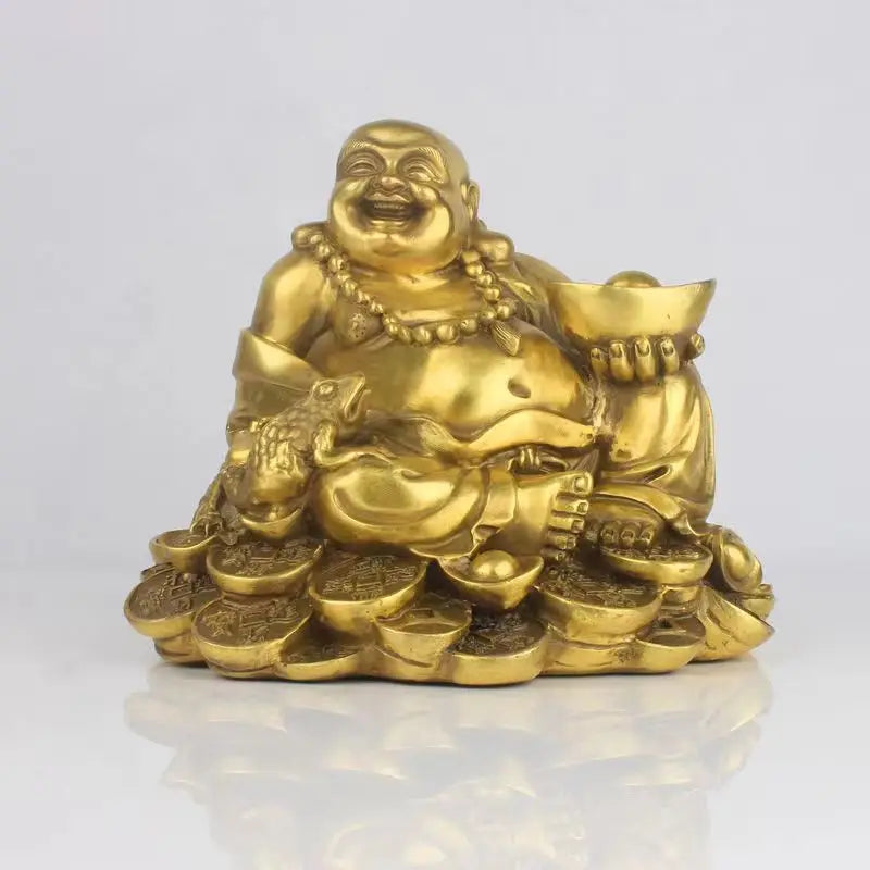 Pure Brass Copper Maitreya Car Buddha figure, good luck and  Metal Gold Coin Buddha Statue Home Decoration Ornament Craft Gift
